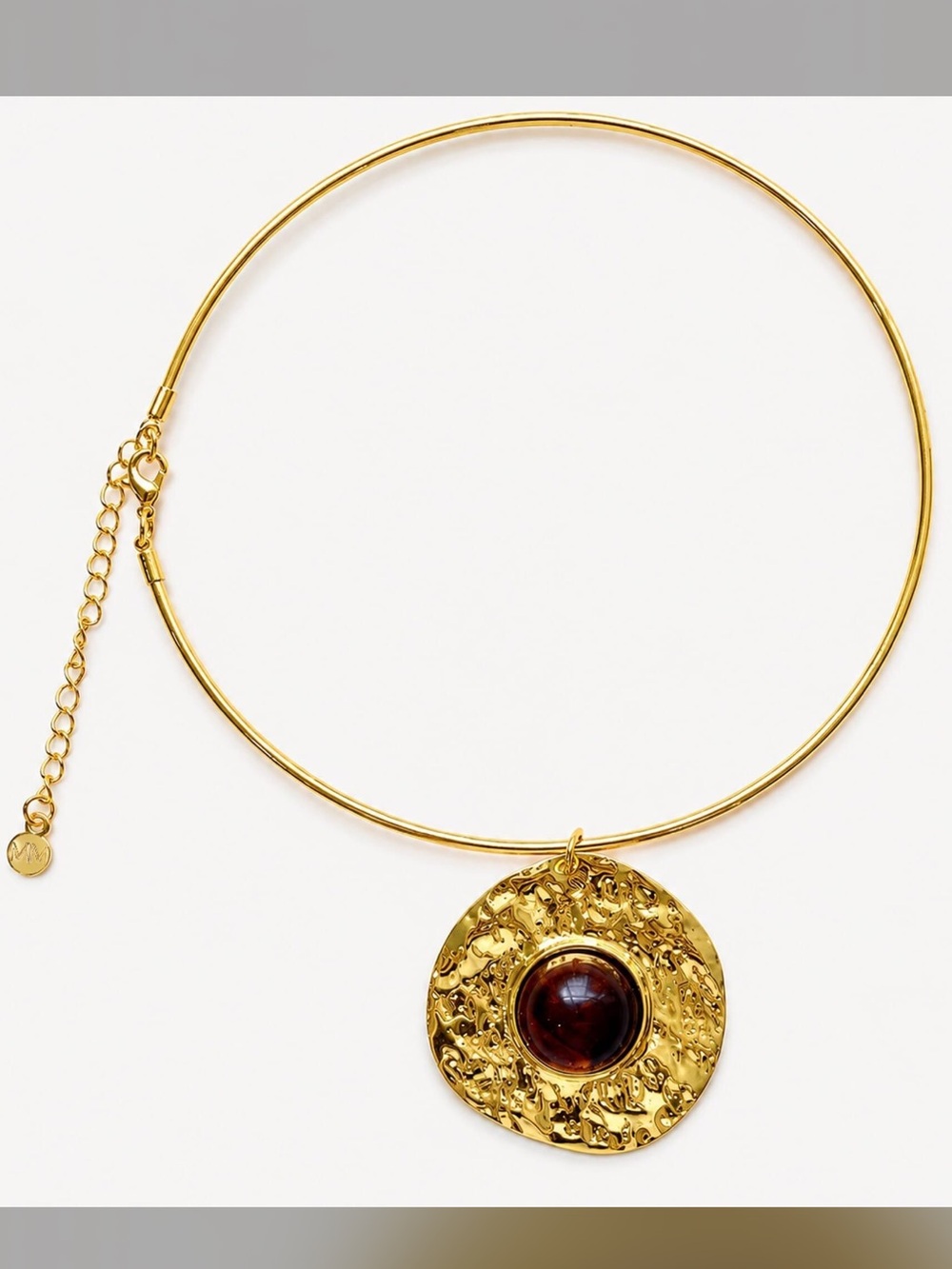 NEW Mayamar Gold Textured Medallion Red Stone Hammered Bold Pendant Necklace